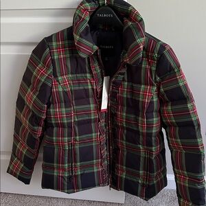 Talbots Black and Red Plaid Puffer Jacket